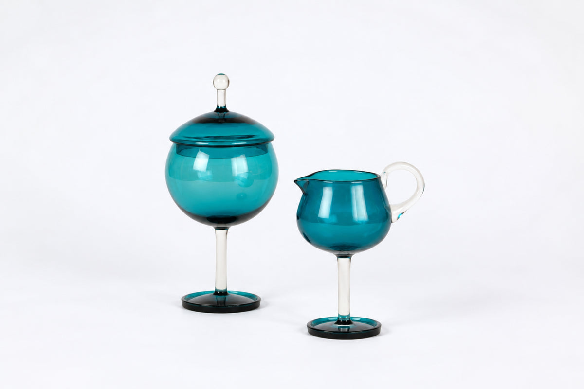Sugar bowl 1192 and Cream jug 1193, Harlekiini, Nanny Still, Riihimäen Lasi, ナンニー・スティル、リーヒマエン・ラシ, 난니 스틸, 리히마엔 라시 - Royal SiO2
